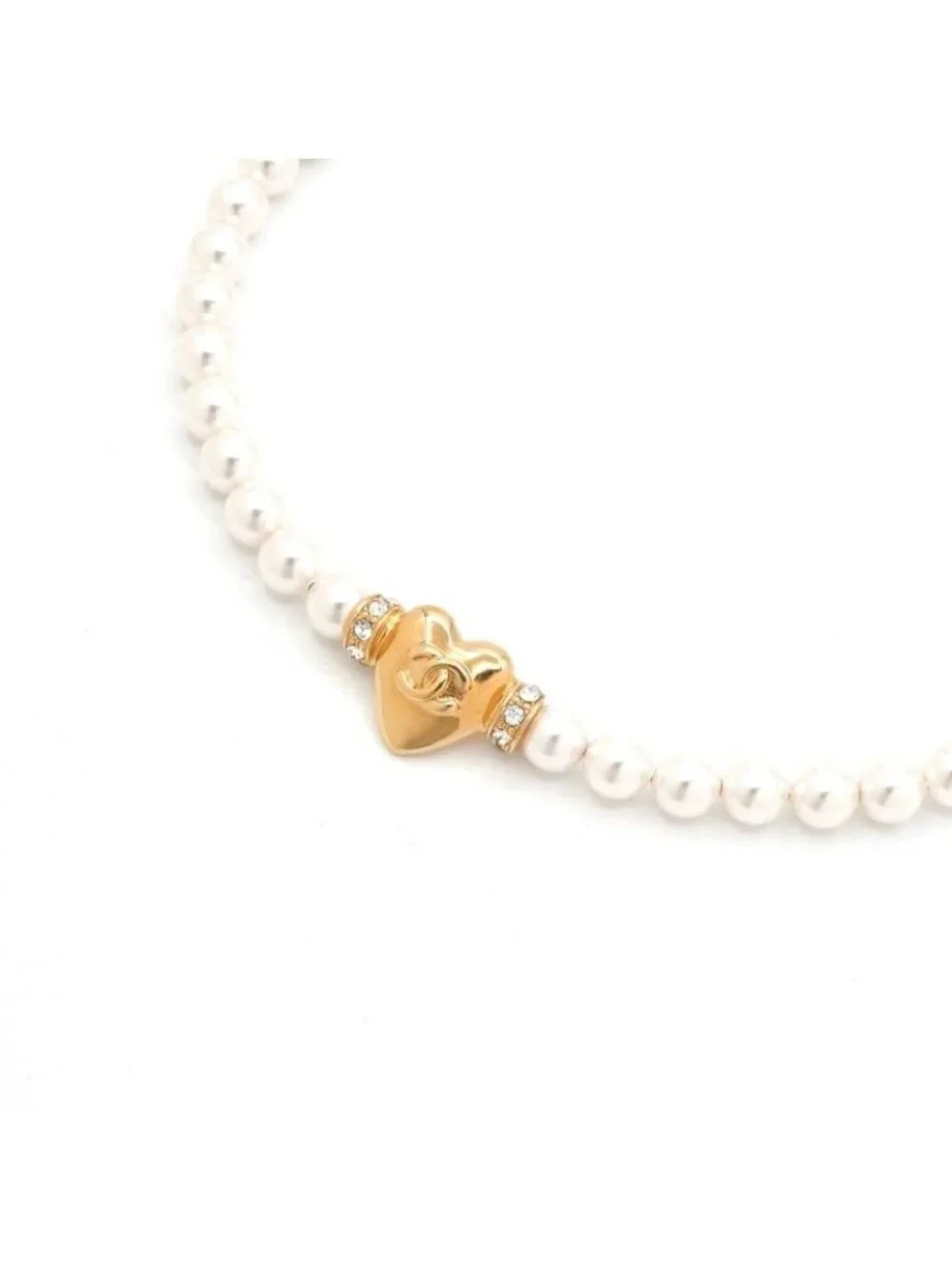 Chanel Choker White Gold Heart Coco Mark Rhinestone